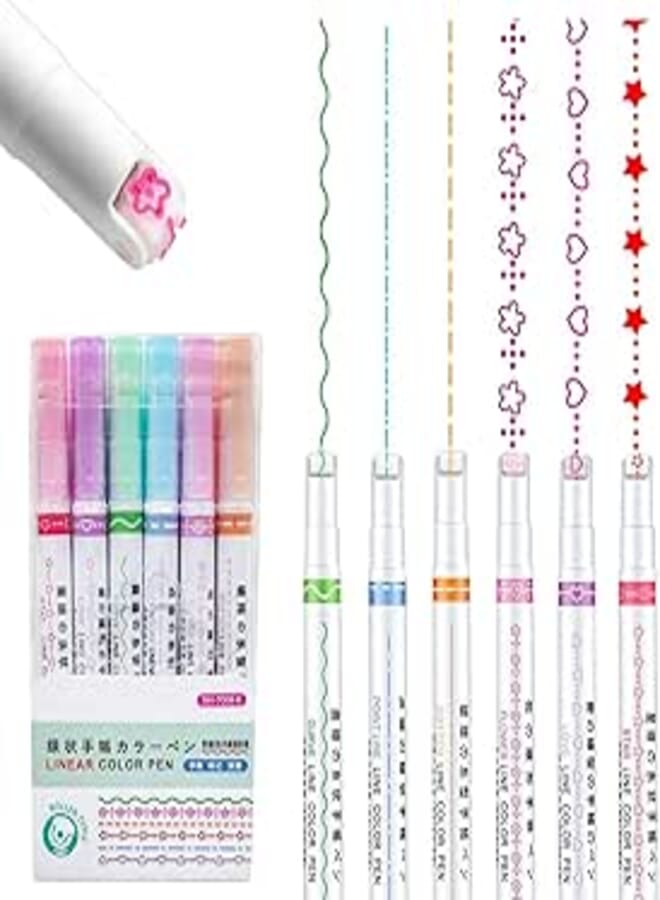 SYOSI Curve Highlighter Pen Set, 6Pcs Flownwing Flair Pens with 6 Different Curve Shape Fine Tips, Colored Curve Pens Craft Pens for Scrapbook Journaling Supplies Planner Art Design Note Take